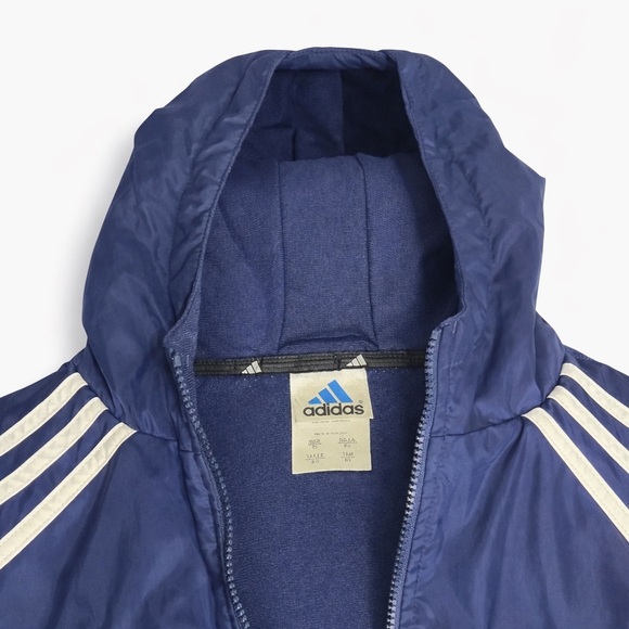 Adidas Vintage Boy's XL Warm Lined Hooded Jacket.  Navy W White & Black Stripes - Picture 3 of 3